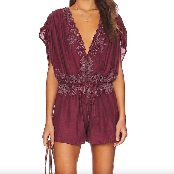 NWT - Free People - Weila Romper - Pomegranate - Picture 2 of 12